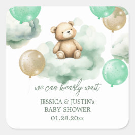 Teddy Bear Ballonnen Green Gold Sky Baby shower Vierkante Sticker