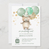 Teddy Bear Ballonnen Groen Goud Baby shower Kaart (Voorkant)