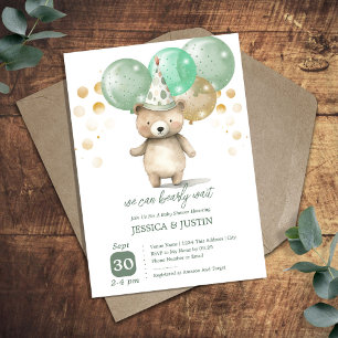 Teddy Bear Ballonnen Groen Goud Baby shower Kaart