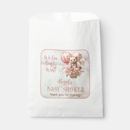 Teddy Bear Ballonnen Meisje Barly Wachten Baby sho Bedankzakje (Voorkant)