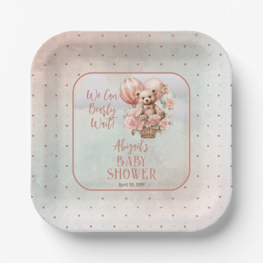 Teddy Bear Ballonnen Meisje Barly Wachten Baby sho Papieren Bordje (Voorkant)