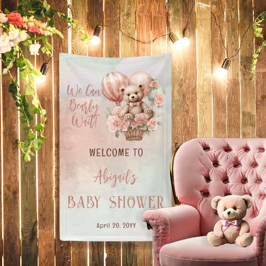 Teddy Bear Ballonnen Meisje Barly Wachten Baby sho Spandoek