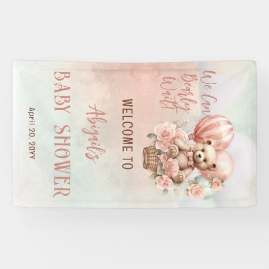 Teddy Bear Ballonnen Meisje Barly Wachten Baby sho Spandoek (Horizontaal)