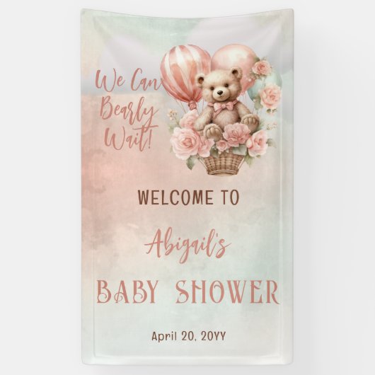 Teddy Bear Ballonnen Meisje Barly Wachten Baby sho Spandoek (Verticaal)