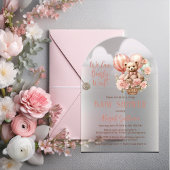 Teddy Bear Ballonnen Meisje Virtual Baby shower Acryl Uitnodigingen