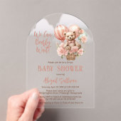 Teddy Bear Ballonnen Meisje Virtual Baby shower Acryl Uitnodigingen (Insitu (Draagbaar))