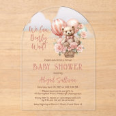 Teddy Bear Ballonnen Meisje Virtual Baby shower Acryl Uitnodigingen (Voorkant)