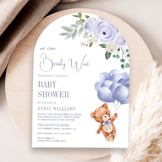 Teddy Bear Ballonnen Paarse Bloemenboog Baby showe Kaart