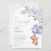Teddy Bear Ballonnen Paarse Bloemenboog Baby showe Kaart (Voorkant)