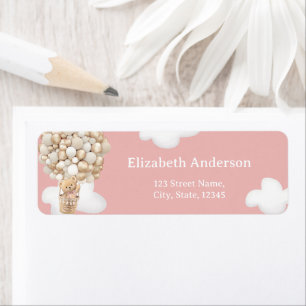 Teddy Bear Ballonnen Roze Baby Shower Label