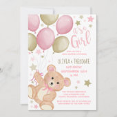 Teddy Bear-ballonnen roze gouden Baby shower in Kaart (Voorkant)