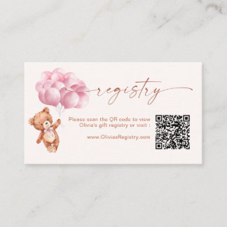 Teddy Bear Ballonnen Roze QR Code Registry Informatiekaartje