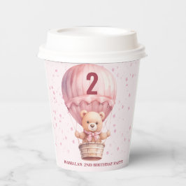 Teddy Bear Ballonnen Roze Verjaardag Papieren Cups Papieren Bekers