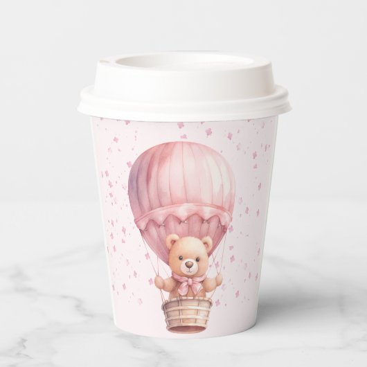Teddy Bear Ballonnen Roze Verjaardag Papieren Cups Papieren Bekers (Achterkant)
