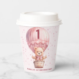 Teddy Bear Ballonnen Roze Verjaardag Papieren Cups Papieren Bekers