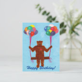 Teddy Bear Ballonnen Swing Happy Birthday Briefkaa Briefkaart (Staand voorkant)