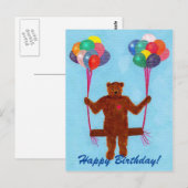Teddy Bear Ballonnen Swing Happy Birthday Briefkaa Briefkaart (Voorkant / Achterkant)