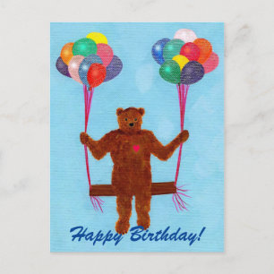 Teddy Bear Ballonnen Swing Happy Birthday Briefkaa Briefkaart