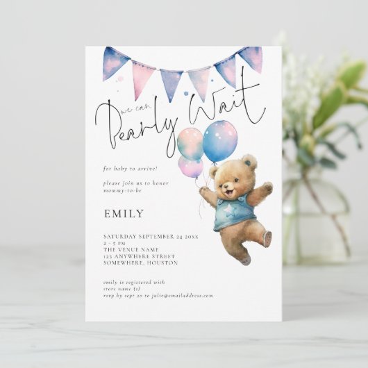 Teddy Bear ballonnen We kunnen bijna wachten op Ba Kaart (Staand voorkant)