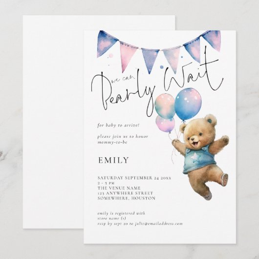 Teddy Bear ballonnen We kunnen bijna wachten op Ba Kaart (Voorkant / Achterkant)