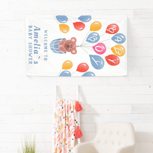 Teddy Bear Balloon Baby Boy Baby shower Backdrop Spandoek (Insitu)
