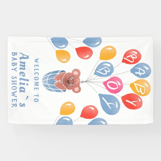 Teddy Bear Balloon Baby Boy Baby shower Backdrop Spandoek (Horizontaal)