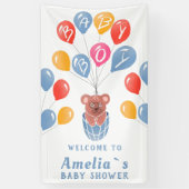 Teddy Bear Balloon Baby Boy Baby shower Backdrop Spandoek (Verticaal)