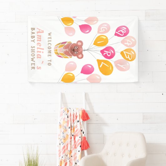 Teddy Bear Balloon Baby Girl Baby shower Spandoek (Insitu)