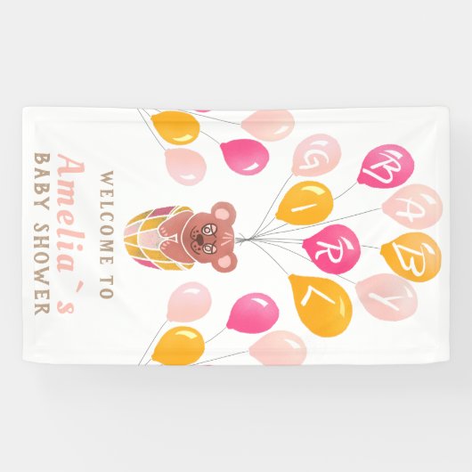 Teddy Bear Balloon Baby Girl Baby shower Spandoek (Horizontaal)