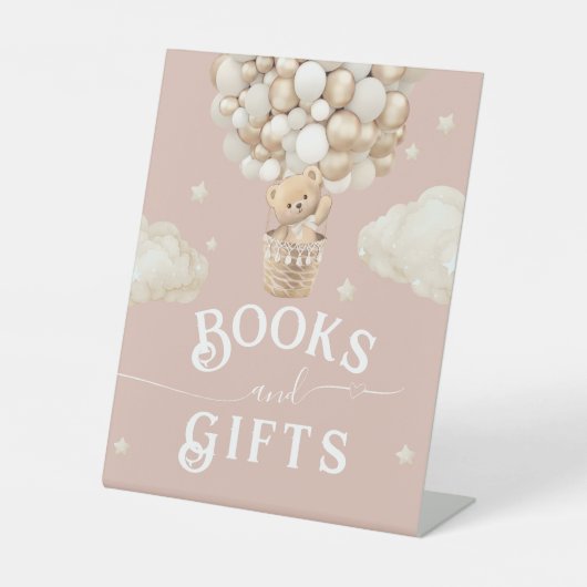 Teddy Bear Balloon Baby shower boek Reclamebord Met Voetstuk (Voorkant)
