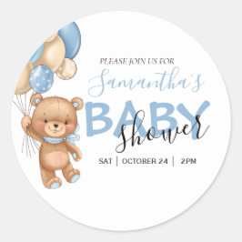 Teddy Bear Balloon Baby shower Classic Round Stick Ronde Sticker