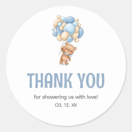 Teddy Bear Balloon Baby shower Dank u Ronde Sticker (Voorkant)