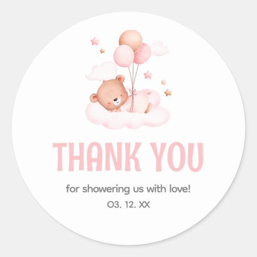 Teddy Bear Balloon Baby shower Dank u Ronde Sticker (Voorkant)