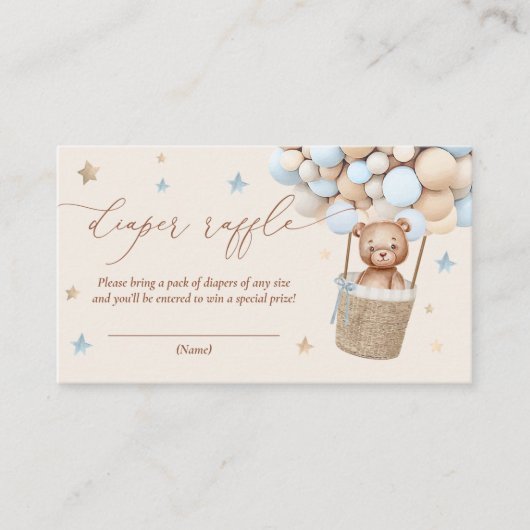 Teddy Bear Balloon Baby shower Diaper Raffle Informatiekaartje (Voorkant)