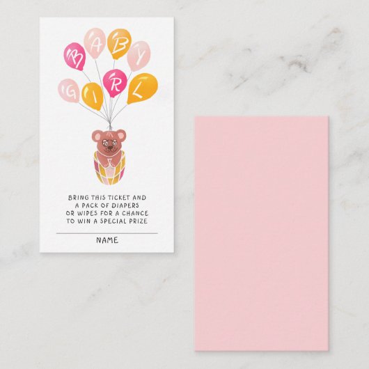 Teddy Bear Balloon Baby shower Diaper Raffle Informatiekaartje (Voorkant / Achterkant)