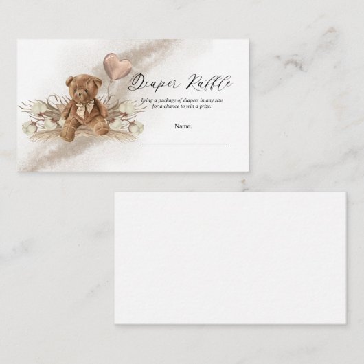 Teddy Bear Balloon Baby shower Diaper Raffle Informatiekaartje (Voorkant / Achterkant)