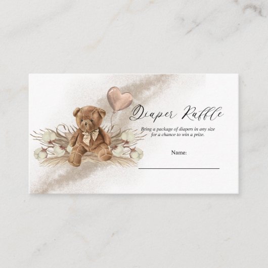 Teddy Bear Balloon Baby shower Diaper Raffle Informatiekaartje (Voorkant)