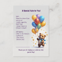 Teddy Bear Balloon Baby shower Enclosure Kaart
