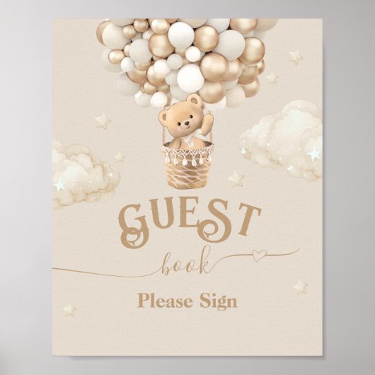 Teddy Bear Balloon Baby shower gastenboek Poster (Voorkant)