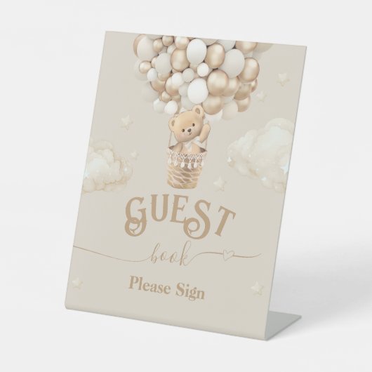 Teddy Bear Balloon Baby shower gastenboek Reclamebord Met Voetstuk (Voorkant)