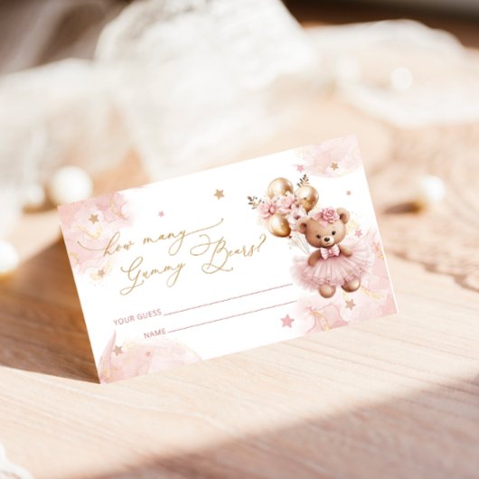 Teddy Bear Balloon Baby shower Guess spel Informatiekaartje