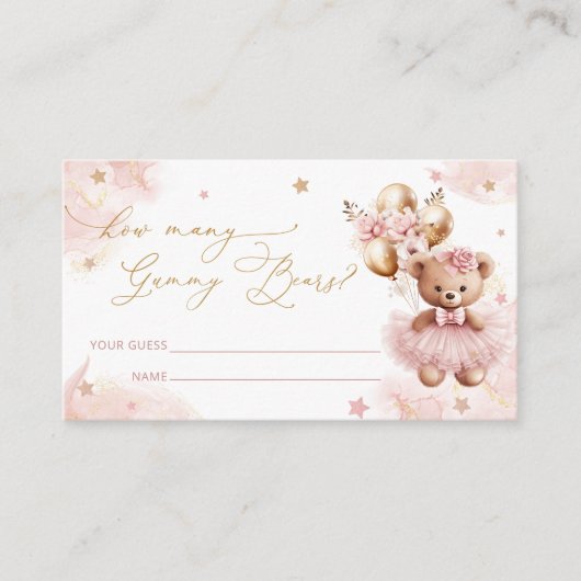 Teddy Bear Balloon Baby shower Guess spel Informatiekaartje (Voorkant)