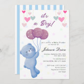 teddy bear balloon baby shower invitation kaart (Voorkant / Achterkant)