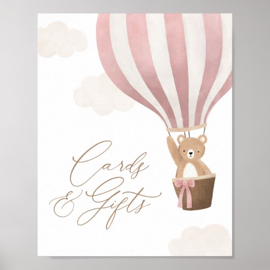 Teddy Bear Balloon Baby shower Kaarten en geschenk Poster (Voorkant)