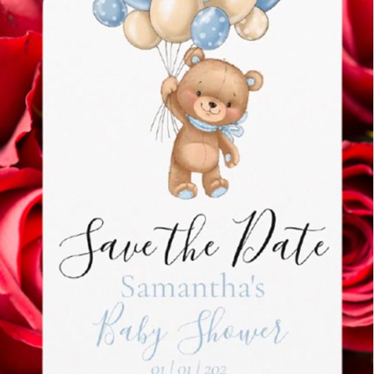 Teddy Bear Balloon Baby shower Save the Date Postc Briefkaart