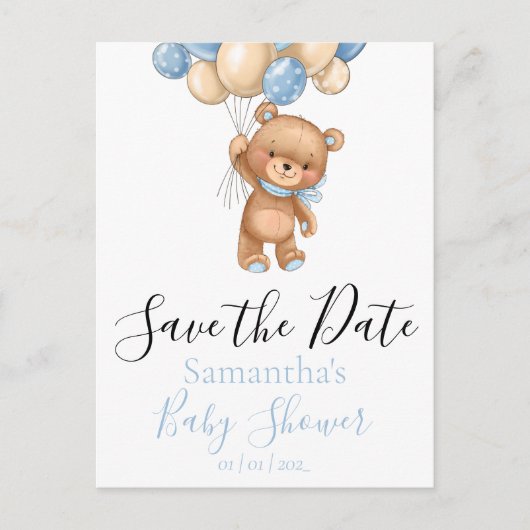 Teddy Bear Balloon Baby shower Save the Date Postc Briefkaart (Voorkant)
