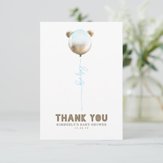 Teddy Bear Balloon Baby shower Small Dank je Bedankkaart (Staand voorkant)