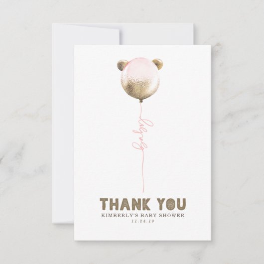 Teddy Bear Balloon Baby shower Small Dank je Bedankkaart (Voorkant)