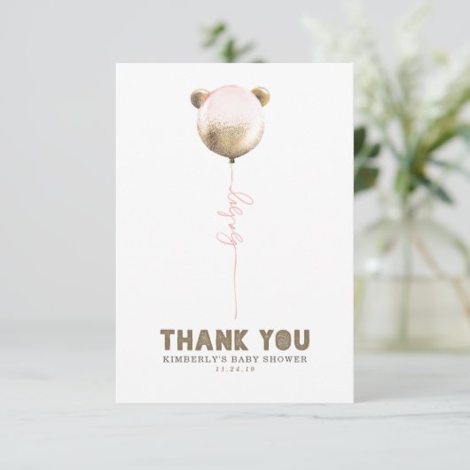 Teddy Bear Balloon Baby shower Small Dank je Bedankkaart (Staand voorkant)