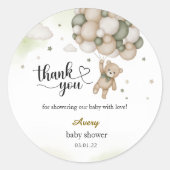 Teddy Bear Balloon Baby Shower Thank You Sticker (Voorkant)